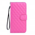 Wholesale Samsung Galaxy S6 Edge Plus Quilted Flip Leather Wallet Case with Strap (Hot Pink)